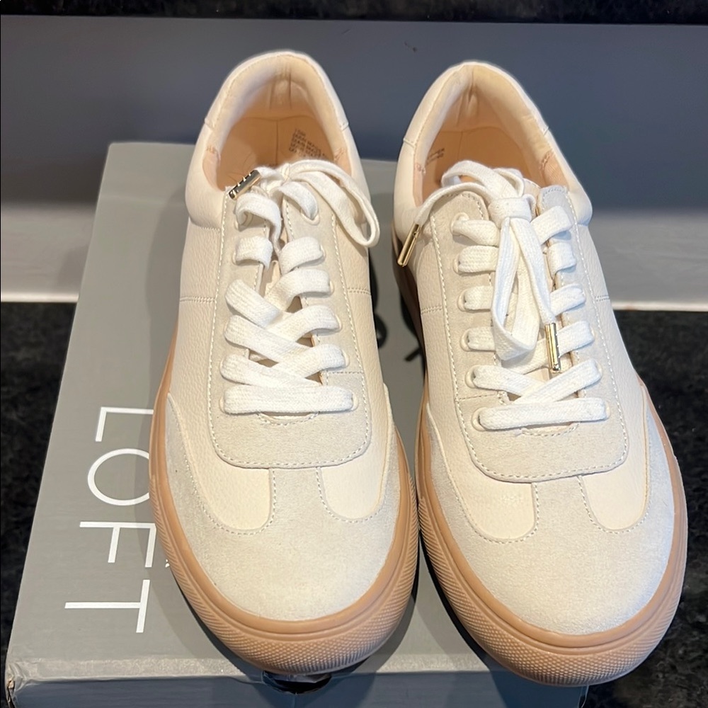 LOFT Cream Low-Top Sneakers with Tan Sole